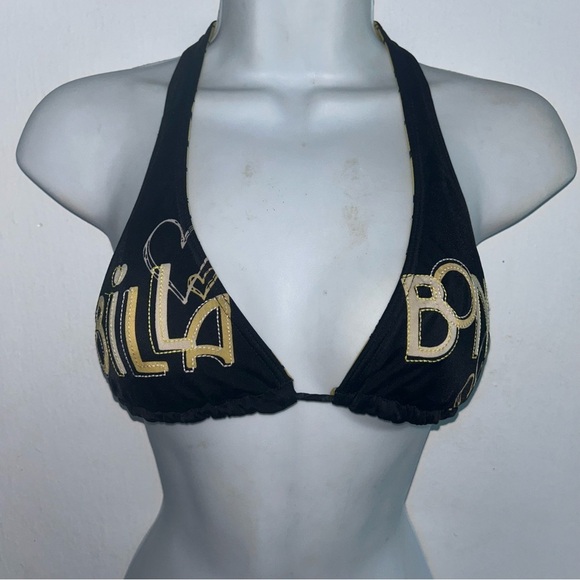 Billabong S Black Yellow Womens 2n1 Reversible Bikini Bra Top Swimsuit - Picture 2 of 9